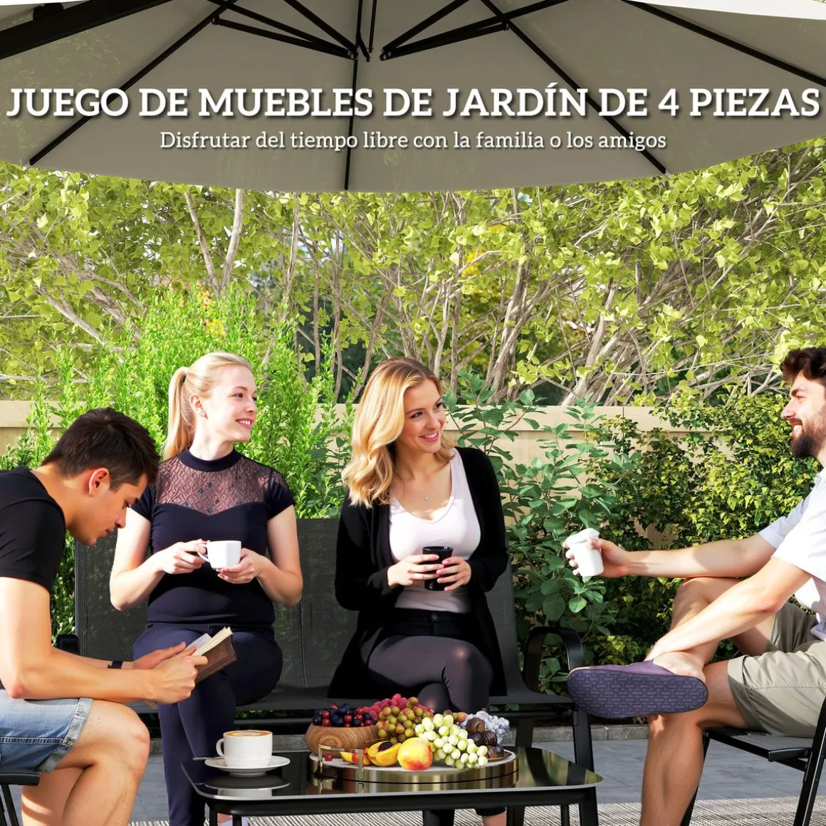 Conjunto de jardín Lunavera Outsunny 4 piezas negro