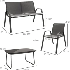 Conjunto de jardín Lunavera Outsunny 4 piezas negro