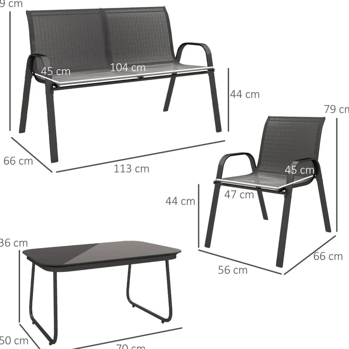 Conjunto de jardín Lunavera Outsunny 4 piezas negro
