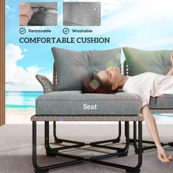 Conjunto de jardín Madagascar Outsunny sofá modular de 4 piezas + mesa natural/gris