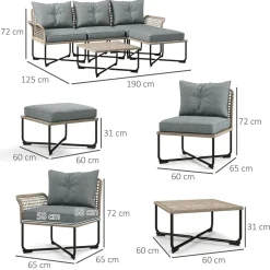Conjunto de jardín Madagascar Outsunny sofá modular de 4 piezas + mesa natural/gris