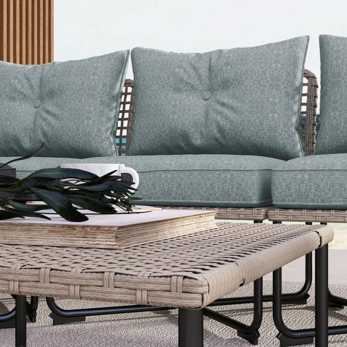 Conjunto de jardín Madagascar Outsunny sofá modular de 4 piezas + mesa natural/gris