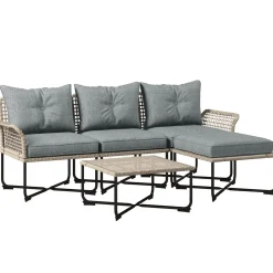 Conjunto de jardín Madagascar Outsunny sofá modular de 4 piezas + mesa natural/gris
