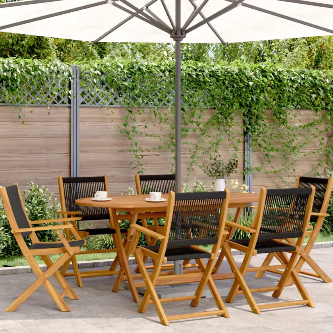 Conjunto de jardín Maddy 6 sillas + mesa natural/negro