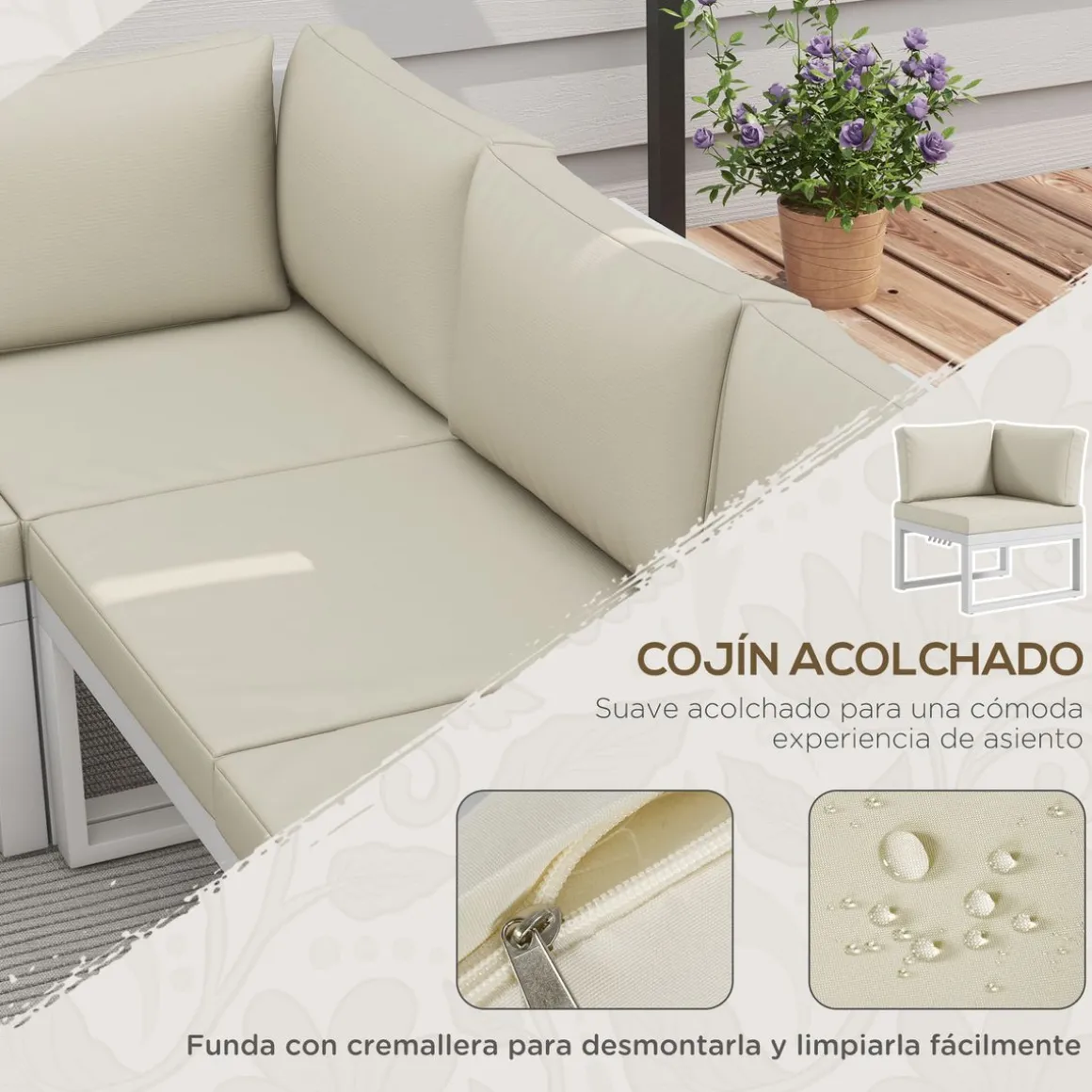 Conjunto de jardín Manila Outsunny sofá reclinable + mesa crema