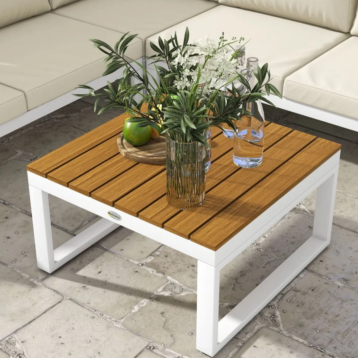 Conjunto de jardín Manila Outsunny sofá reclinable + mesa crema