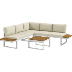 Conjunto de jardín Manila Outsunny sofá reclinable + mesa crema