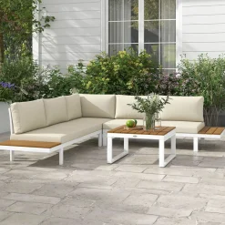 Conjunto de jardín Manila Outsunny sofá reclinable + mesa crema