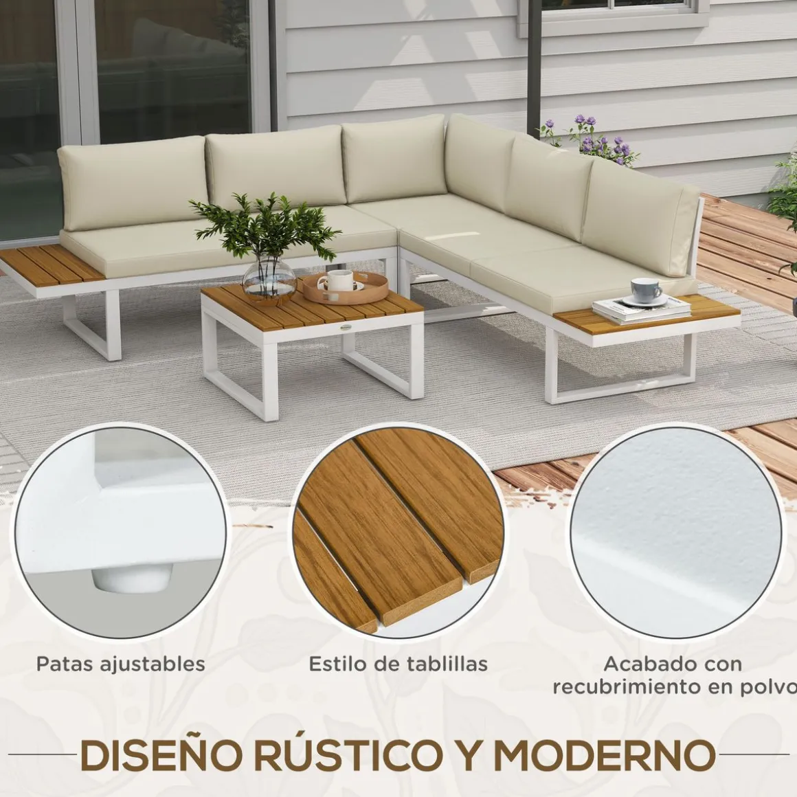 Conjunto de jardín Manila Outsunny sofá reclinable + mesa crema