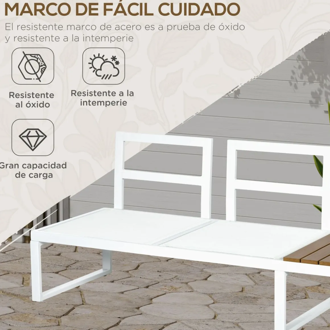Conjunto de jardín Manila Outsunny sofá reclinable + mesa crema