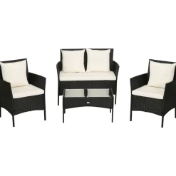 Conjunto de jardín Martín Outsunny 3 sillones + 1 mesa negro/crema