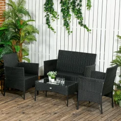 Conjunto de jardín Martín Outsunny 3 sillones + 1 mesa negro/crema