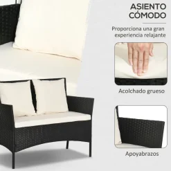 Conjunto de jardín Martín Outsunny 3 sillones + 1 mesa negro/crema