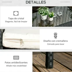 Conjunto de jardín Martín Outsunny 3 sillones + 1 mesa negro/crema