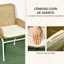 Conjunto de jardín Milán Outsunny 2 sillas + mesa natural