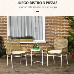 Conjunto de jardín Milán Outsunny 2 sillas + mesa natural