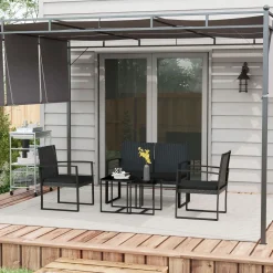 Conjunto de jardín Noire Outsunny 2 sillas + 1 sofá doble + 2 mesas negro