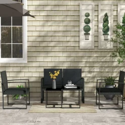 Conjunto de jardín Noire Outsunny 2 sillas + 1 sofá doble + 2 mesas negro