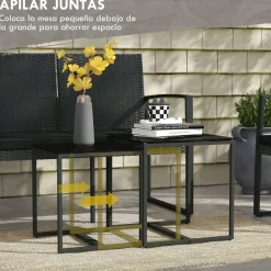 Conjunto de jardín Noire Outsunny 2 sillas + 1 sofá doble + 2 mesas negro