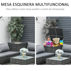 Conjunto de jardín Okavango Outsunny 2 sofás con cojines + 2 mesas gris