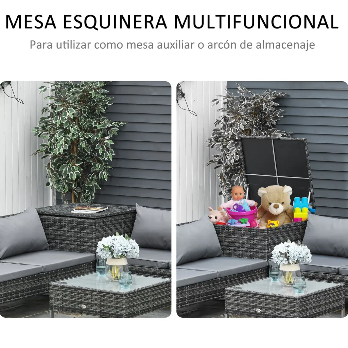 Conjunto de jardín Okavango Outsunny 2 sofás con cojines + 2 mesas gris