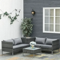 Conjunto de jardín Okavango Outsunny 2 sofás con cojines + 2 mesas gris