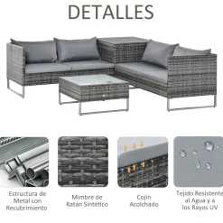 Conjunto de jardín Okavango Outsunny 2 sofás con cojines + 2 mesas gris