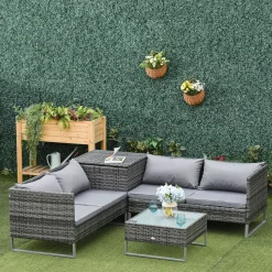 Conjunto de jardín Okavango Outsunny 2 sofás con cojines + 2 mesas gris