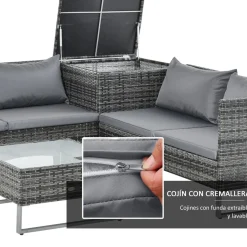 Conjunto de jardín Okavango Outsunny 2 sofás con cojines + 2 mesas gris