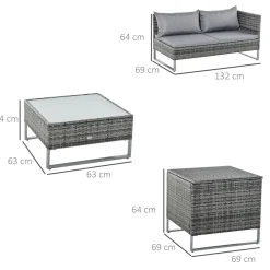 Conjunto de jardín Okavango Outsunny 2 sofás con cojines + 2 mesas gris
