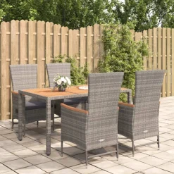 Conjunto de jardín Oporto 4 sillas + mesa con cojines gris