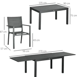 Conjunto de jardín Outsunny 1 mesa extensible + 8 sillas apilables gris