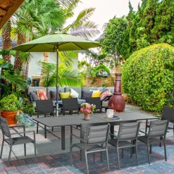 Conjunto de jardín Outsunny 1 mesa extensible + 8 sillas apilables gris