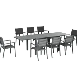 Conjunto de jardín Outsunny 1 mesa extensible + 8 sillas apilables gris