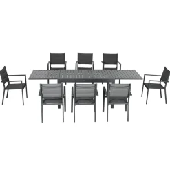 Conjunto de jardín Outsunny 1 mesa extensible + 8 sillas apilables gris