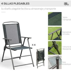 Conjunto de jardín Outsunny 4 sillas+mesa+sombrilla negro