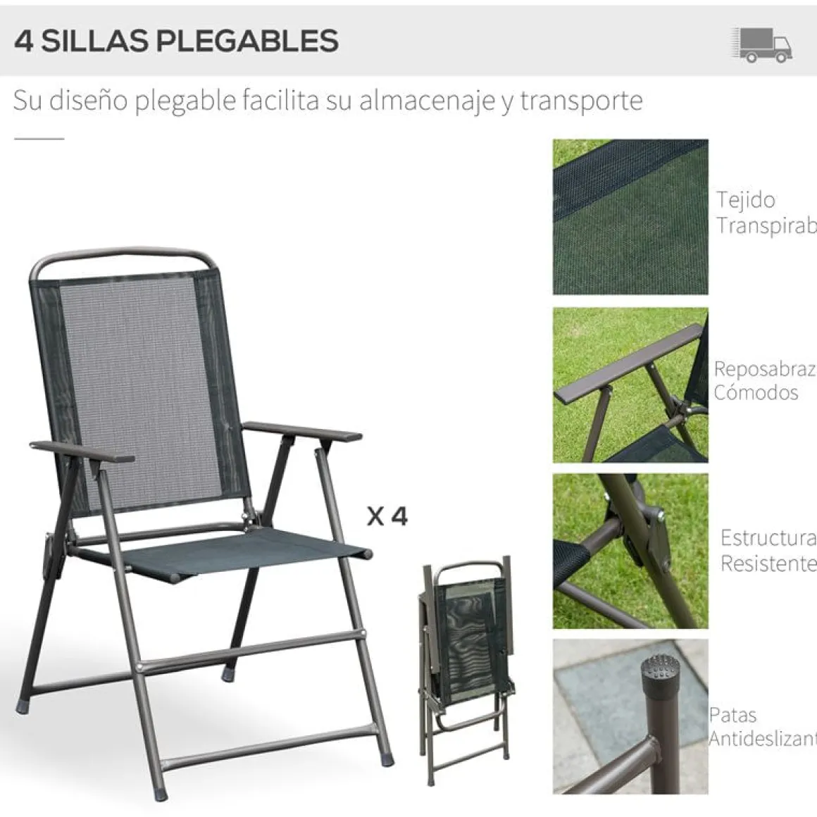 Conjunto de jardín Outsunny 4 sillas+mesa+sombrilla negro