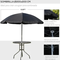 Conjunto de jardín Outsunny 4 sillas+mesa+sombrilla negro