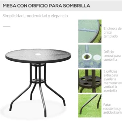 Conjunto de jardín Outsunny 4 sillas+mesa+sombrilla negro