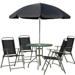 Conjunto de jardín Outsunny 4 sillas+mesa+sombrilla negro