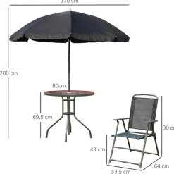 Conjunto de jardín Outsunny 4 sillas+mesa+sombrilla negro