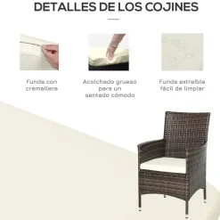 Conjunto de jardín Outsunny mesa + 2 sillones ratán marrón