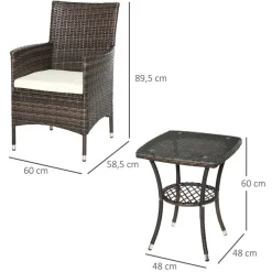 Conjunto de jardín Outsunny mesa + 2 sillones ratán marrón