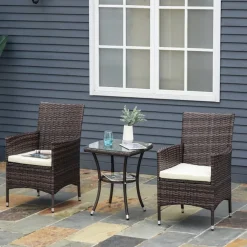 Conjunto de jardín Outsunny mesa + 2 sillones ratán marrón