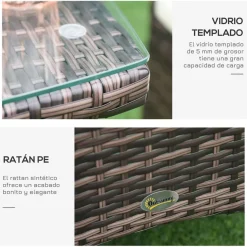 Conjunto de jardín Outsunny mesa + 2 sillones ratán marrón
