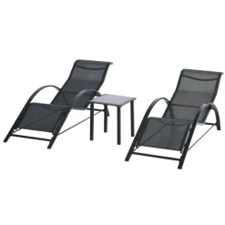 Conjunto de jardín Outsunny 2 tumbonas + 1 mesa de vidrio negro
