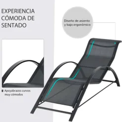 Conjunto de jardín Outsunny 2 tumbonas + 1 mesa de vidrio negro