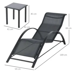 Conjunto de jardín Outsunny 2 tumbonas + 1 mesa de vidrio negro