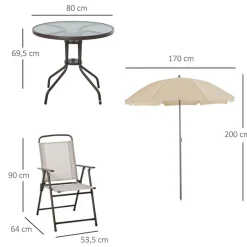 Conjunto de jardín Outsunny 4 sillas+mesa+sombrilla beige