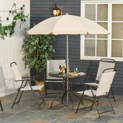 Conjunto de jardín Outsunny 4 sillas+mesa+sombrilla beige
